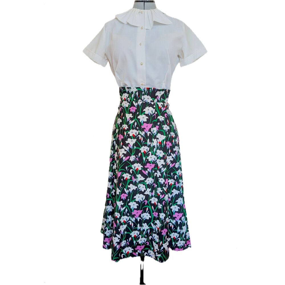 VERONICA BEARD "Avi" Floral Print Midi Skirt, High Pleated Paper Bag Waist, Sz 2